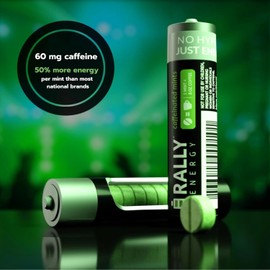 Rally Caffeine Mints (6 Packs, 60 Mints) – 60mg Caffeine per Mint, Instant Energy, Sugar-Free, Natural Peppermint, Cinnamon & Wintergreen Flavors