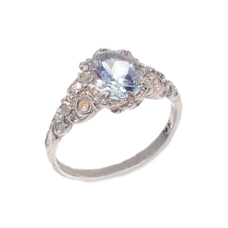 Luxurious Solid Sterling Silver Natural Aquamarine Womens Solitaire Engagment Ring