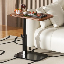 Botion Adjustable Height C-Shaped Table, 360° Swivel TV Tray, Small TV Tray for Couch, Bedside and Living Room, Couch Table with Metal Pillar(Brown)