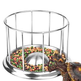 Kisata Turtle Feeding Bowl, Reptile Pet Bowl, Turtle Feeding Dish, Stainless Steel, Round Cage, Bait Container, Water Container, Multifunctional, Snake, Lizard, Gecko, Semi-Water Turtle, Dispenser,