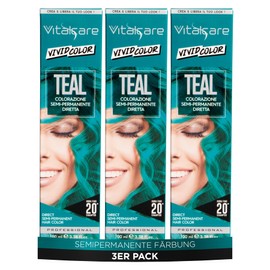 Vitalcare | Vivid Semi Permanent Professional Hair Dye, Direct Hair Colour, Lasts up to 20 Washes, Soft and Hydrated Hair, Colour Teal, Multipack, 3 x 100 ml