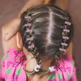 Mini Glitter Teeth Rhinestone Flower Hair Clips (Silver-Pink Crystal)
