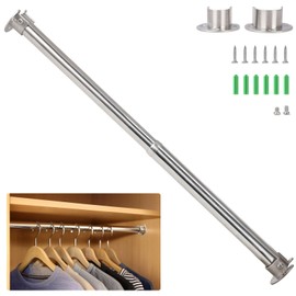 Wardlock 31cm-52cm Extendable Stainless Steel Wardrobe Rail, Adjustable Clothes Rail Pole With U Shaped End Sockets.