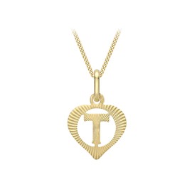 CARISSIMA 9ct Yellow Gold Diamond Cut Initial Heart Pendant on Curb Chain of 46cm, Yellow Gold, Diamond