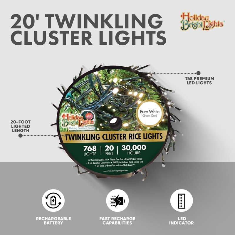 Holiday Bright Lights 20FT Cluster Rice Light Reel with 768