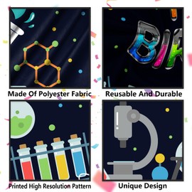 Junliang Laboratory Birthday Table Skirt Chemistry Lab Table Cover Decorations for Science Theme Birthday Party Baby Shower Decor Dinner Banquet Supplies Favors
