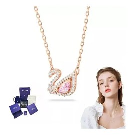 Collar De Cisne Pequeño De Oro Rosa De Plata De Ley Para Muj