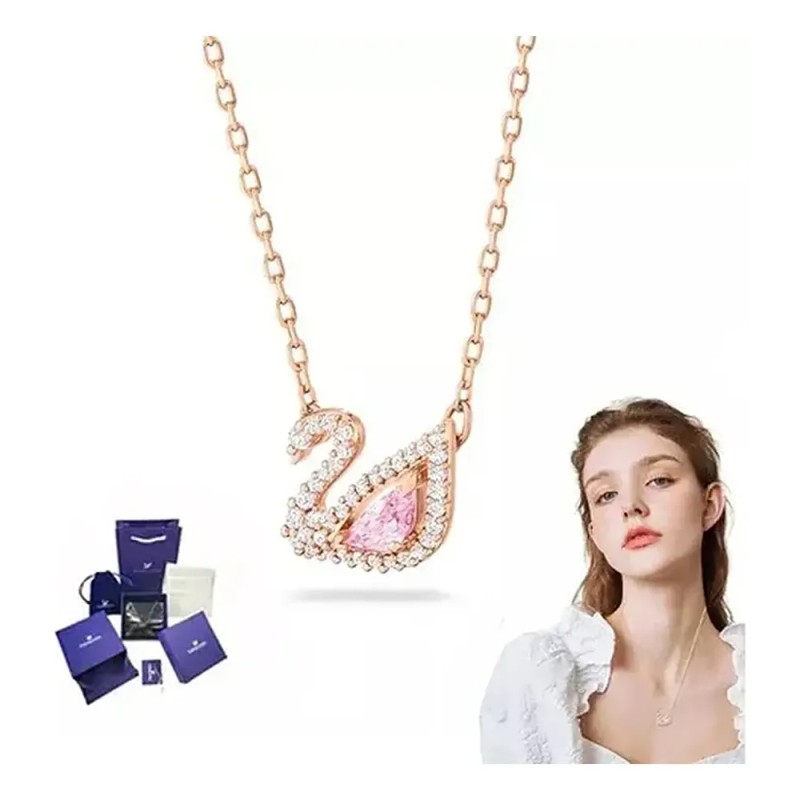 Collar De Cisne Pequeño De Oro Rosa De Plata De