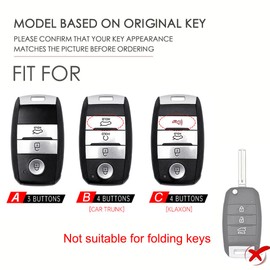 ontto Car Key Fob Cover Case fit for Kia Sorento Sportage Rio Carens Stinger Carnival Optima Soul K2 KX3 I20 QL GT Smart Key holder Metal Leather Shell keyring keychain accessories 4 buttons Grey C