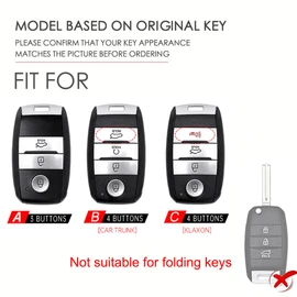 ontto Car Key Fob Cover Case fit for Kia Sorento Sportage Rio Carens Stinger Carnival Optima Soul K2 KX3 I20 QL GT Smart Key holder Metal Leather Shell keyring keychain accessories 4 buttons Grey C