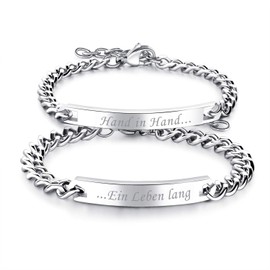 JewelryWe Jewellery Gift Ideas EIN Paar EIN Leben Lang Series Silver Partner Bracelets Stainless Steel Customisable [German language], Stainless Steel