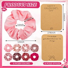 Zeyune 8 Set Galentine's Day Pink Hair Scrunchies with Card Velvet Soft Hair Ties Thick Elastic Bands Valentine's Day Gifts for Women Girls(Happy Galentine's Day)
