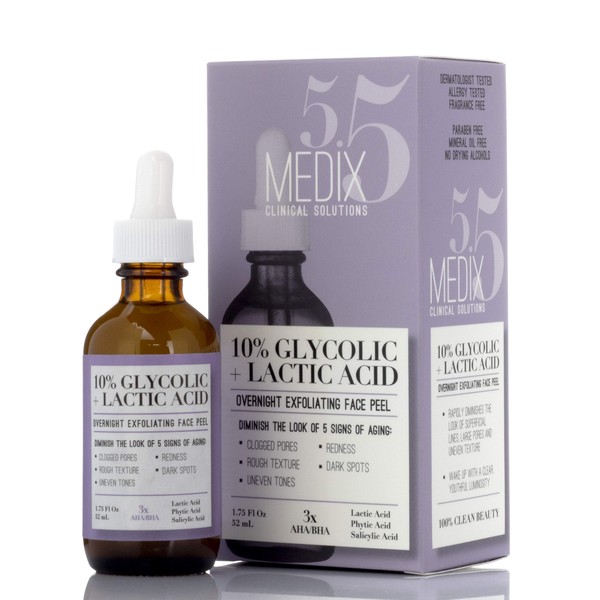 Medix 10% Glycolic Acid Face Peel Exfoliating Serum W/Lactic Acid + Salicylic Acid | Gentle Skin Care Exfoliate Facial Peel Treatment Targets Fine Lines, Wrinkles, Large Pores, Age Spots |1.75 FL Oz