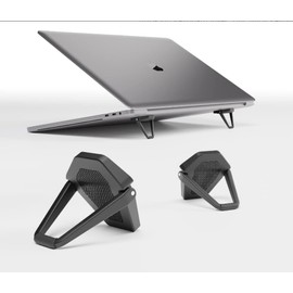 MIYKUISH Portable Invisible Laptop Stand - 2PCS zinc Alloy Laptop Mini Stand Heat Dissipation pad, Laptop Lifter Suitable for 12-20 inch Laptop (One Size Mutil Color) (Black)