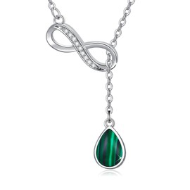 MEDWISE Malachite Necklace Teardrop Pendant Necklace with Infinity Symbol Sterling Silver Water drop Y-Necklace Malachite Jewelry Gifts for Women