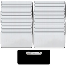 Name Badges with Pin Fastener - 50 Pack Bulk Silver/Blk Blank Plastic Name Tags with 1/8th Rounded/Finished Corners 1.5" X 3"