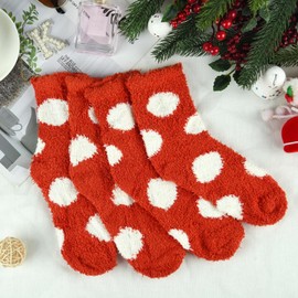 PLULON 4 Pairs Womens Fuzzy Socks Cozy Fluffy Socks Winter Warm Slipper Plush Socks for Holiday Christmas