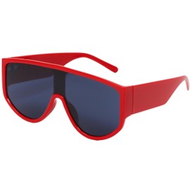 RAVI EYEWEAR Oversized Flat Top Sunglasses for Women Vintage Fashion One Piece Square Shield Trendy Aviator Sun glasses (Red/Black)