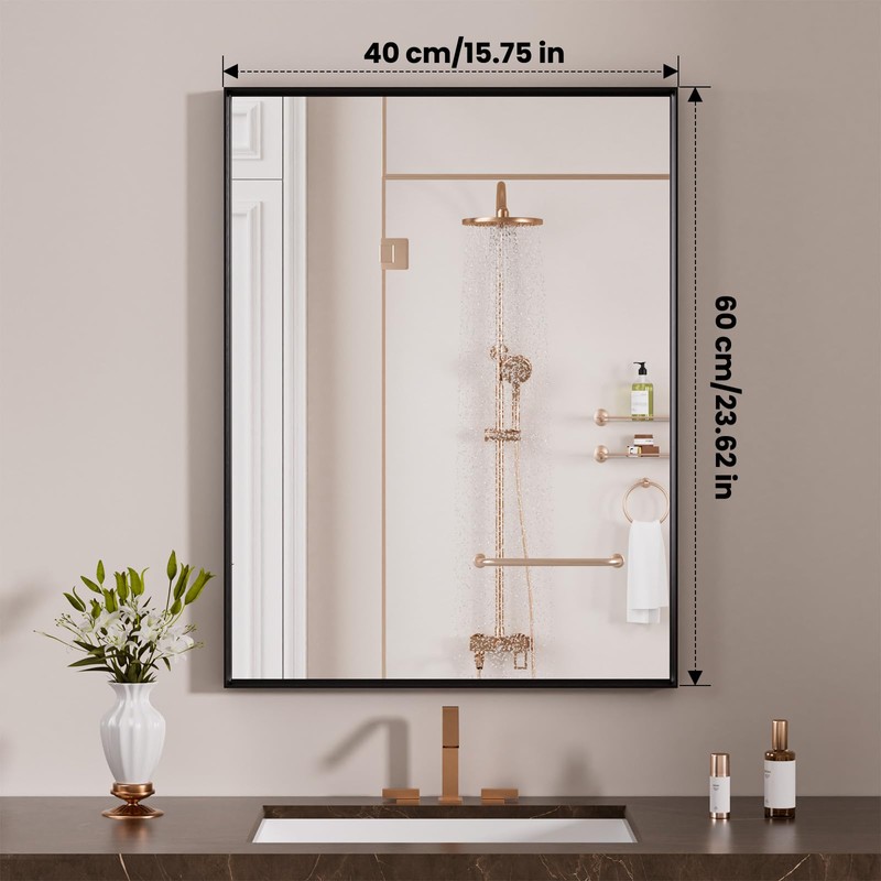 LOAAO Black Bathroom Mirror 16"X24" for Wall, Rectangle Bathroom Vanity