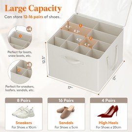 Lifewit Shoe Storage Organizer for Closet, Fits 12-16 Pairs, Large Shoe Box Storage Containers with Clear Cover and Reinforced Handles,Foldable Storage Bins Fits for Boots Heels Sneakers,3 Pack White