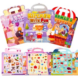 SZINMAGIA Reusable Puffy Sticker Book for Toddlers 2-4 Years 1-3, 3D Stickers Toddler Travel Toys Essential, Toddler Activity Farm Sticker Book, 3 Pack of Scene Series