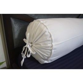 Neck Roll Pillow Cover ONLY -100% Cotton Removable White Cover with Draw String Closure on Both Ends 6" diameters (White Cover Only, 6x16 inches)