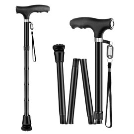 Creechwa Collapsible Walking Sticks, Hiking Aluminum Trekking Poles with Light and Non-slip Rubber Base, Portable Foldable Cane for Men, Women, and Seniors, Adjustable Height 77-90cm