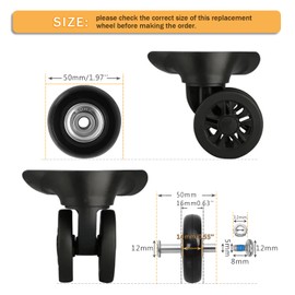 50mm x 14mm Luggage Wheel Replacement Kit 8Pcs Rubber Suitcase Wheels with Saw&50mm Axles Repair Kit for Luggage Bags Trolley Case