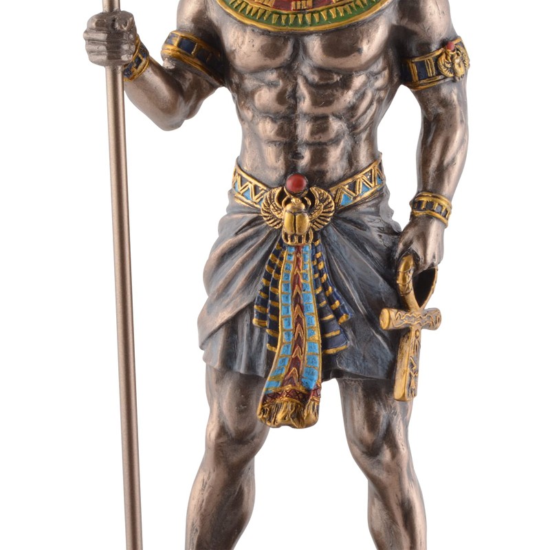 Egyptian God Amun-Re with Rod - Bronzed and Coloured by