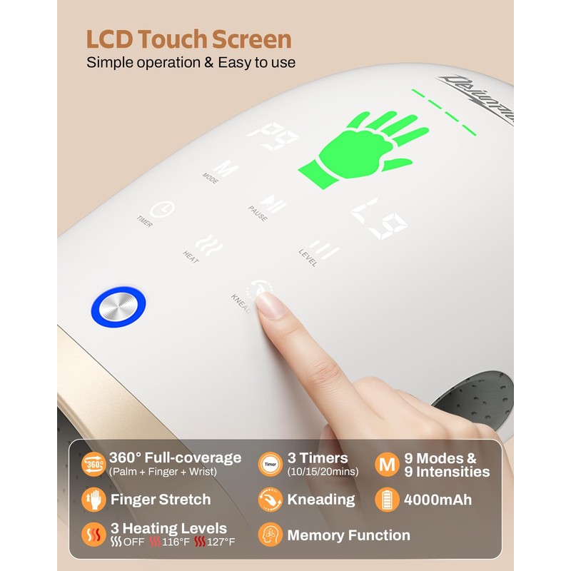 DEJUNPIOOL Hand Massager with Heat and Compression, Finger Stretch &