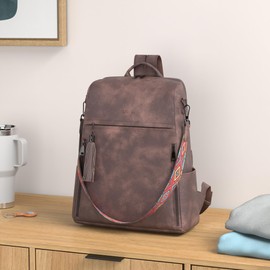 FADEON Laptop Backpack Purse for Women Large Designer PU Leather Laptop Bag, Ladies Computer Shoulder Bags