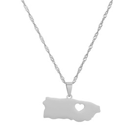YILUOCD Puerto Rico Map Pendant Necklaces Stainless Steel PR Puerto Ricans Heart Map Jewelry Gifts (Silver)