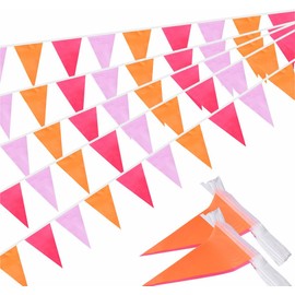 Ckexin Rose Red Pink and Oranger Pennant Banner Flags Garland Streamers Party Decorations for Birthday Wedding Classroom Graduation 66Feet 60Flags