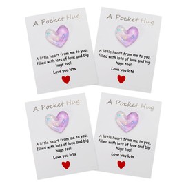 PATIKIL 4 Pack Pocket Hug Heart with Greeting Card, Pocket Hug Token Love Cards Cute A Little Resin Heart Shape Bulk for Friends Long Distance Relationship Gifts, White Purple
