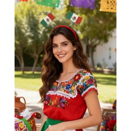 Diadema Mexico Bandera Resorte 2 Pzs Mundial Futbol
