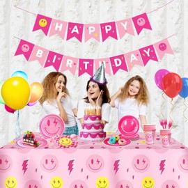 Decoraciones de cumpleaños preparadas, decoraciones de fiesta preparadas, cara de sonrisa, decoraciones de cumpleaños, cara de sonrisa, decoraciones de fiesta, recuerdos de fiesta preparados, manteles
