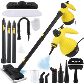 Steam Mop with Detachable Handheld Steam Cleaner,350ml 1050W Floor Steamer Cleaner for Home with 16 Accessory Kit, Multi-Purpose Steamer for Cleaning Floor, Tile, Windows, Couch, Grout,Dirt（yellow）