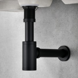 KENES Universal Siphon for Washbasins and Washbasins - Tube Siphon / Sink Siphon | Pipe Siphon Odour Trap | Drain Fitting Perfect Fit - Matte Black