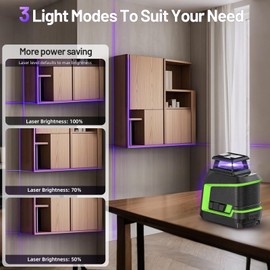 Huepar 360° Laser Level with L-Bracket, 82Ft - 165Ft Self Leveling Laser Level with Pulse Mode, 3 Brightness Levels Rechargeable Li-ion Battery Green Line Laser Leveler Tool for DIY Indoor Project