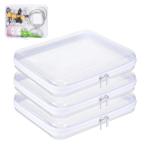 3 Pcs White Frame Hard Shell Zipper Case,Travel Organizer with