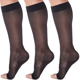 ABSOLUTE SUPPORT (3 Pairs) Made in USA - Plus Size Compression Socks for Women with Open Toe 15-20mmHg - Compression Knee High for Varicose Veins, Blood Clots, Swelling - Black, 3X-Large - A111BL6-3