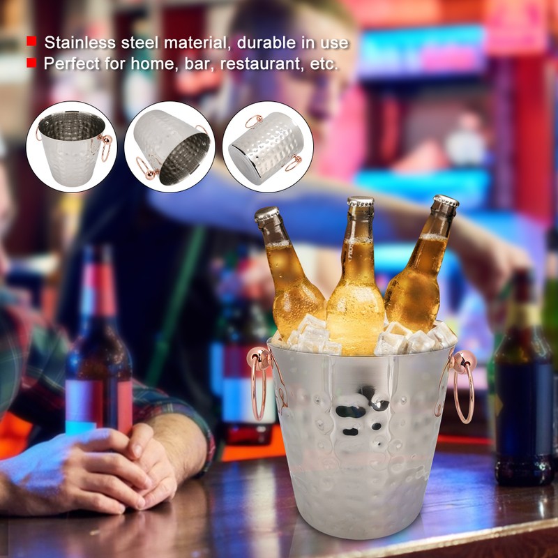 3L Portable Stainless Steel Ice Bucket Container Champagne Barrel with