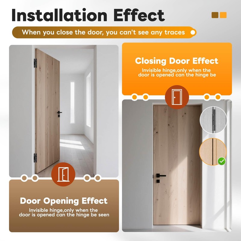 Mdkave Invisible Hinges for Cabinet Doors - Completely Hidden 180°Hinges,Concealed