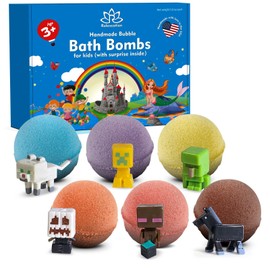 Relaxcation 6 Bath Bombs Gift Set for Kids with Surprise MINECRAFTER Toys Inside - USA Made
