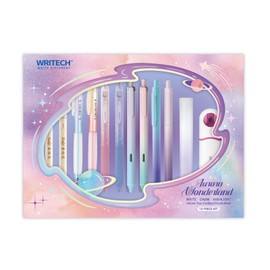 WRITECH Gel Pens Highlighters Journaling: Aurora Wonderland Pen Set, Black Ink Pens Pastel Highlighters Brush Pens, Smooth Writing Drawing No Bleed, Gift for Students,Friends and Family.