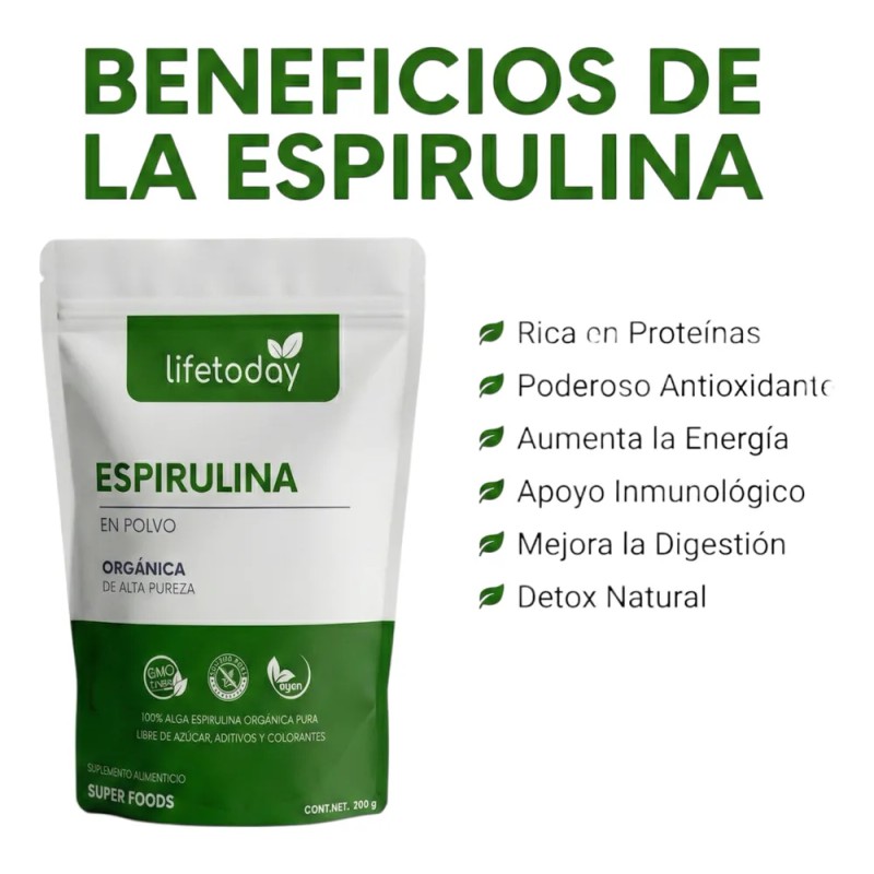 Lifetoday Espirulina En Polvo Organica- 2 Piezas 200g