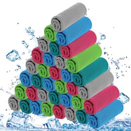 BBTO 32 x 12 Inch Microfiber Ice Towel, Cooling Cold Towel for Neck and Face Breathable Chilly for Yoga, Sport, Gym, Workout, Camping and More Activities(Bright Colors, 50 Count)