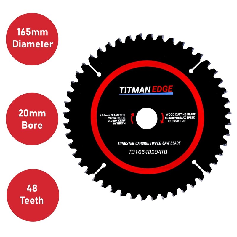 165mm Diameter TCT Saw Blade, 48 tooth & 20mm Bore