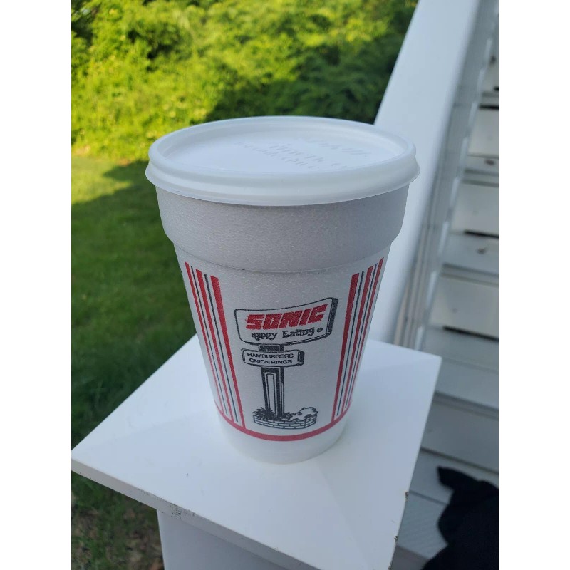 Vtg Styofoam 1980s 14 oz Cup Sonic Drive In Happy
