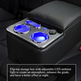 Upgrade Center Console Organizer with Cup Holder& Phone Holder for Car & Van & Truck Floor Cab Back Bench Seat Armrest Middle Storage Box - Black